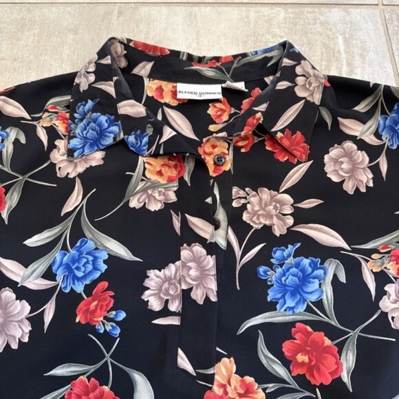 ALFRED DUNNER Large‎ 18 Top Elastic Waist Floral 1/4 Button Collared Lightweight - Picture 2 of 9